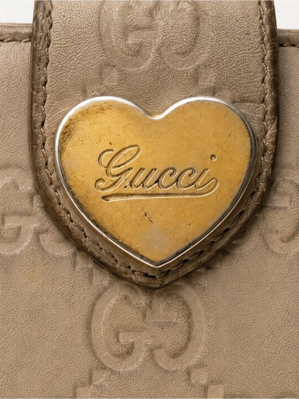 Vintage Gucci GG Monogram Heart Logo Leather Bifold Wallet Beige - Picture 3 of 8
